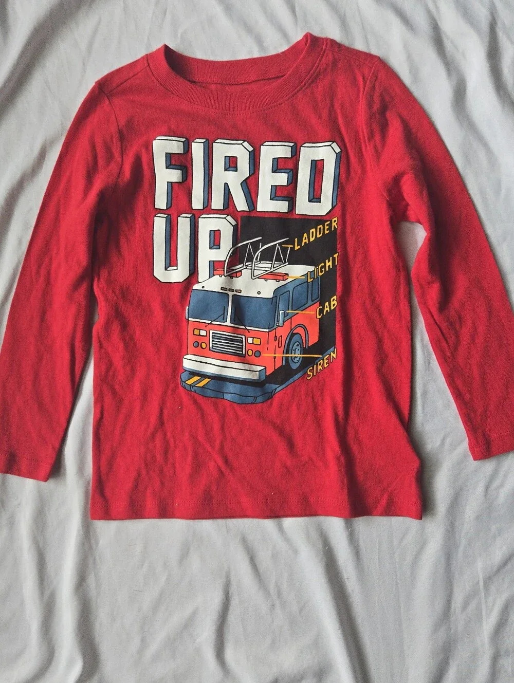 Old Navy Boy's Size 5t Red Long-Sleeve Tee with Fire Truck Graphic Fire Station